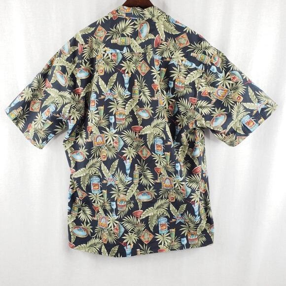 Campia Moda Hawaiian Shirt Men's L  Tropical Drinks Palms Beer Black Green EUC - Picture 3 of 6